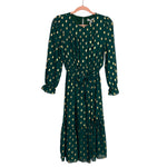 Grace Karin Forest Green with Gold Metallic Polka Dots Tie Belt Dress NWT- Size S