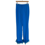 Nasty Gal Blue Feather Trim Flare Pants- Size 4 (sold out online, Inseam 31”)