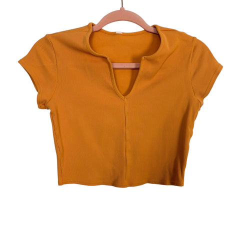 Alo Orange Ribbed Fitted Top - Size ~S (No Size Tag, Fits Like A Small)