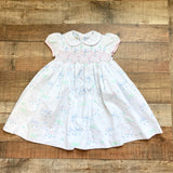 Beaufort Bonnet Company White with Pink/Blue/Green Flowers and Bows Print and Back Bow Smocked Dress- Size 5
