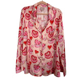 Show Me Your Mumu Pink Candy Hearts Printed Two Piece Silky Pajama Shorts Set- Size XL