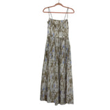 Maria Cher White/Tan/Blue Patterned Lined Bodice Semi Sheer Skirt Dress - Size XS