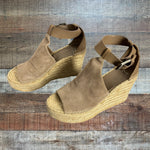 Marc Fisher Taupe Annie Suede Leather Espadrille Wedge Sandals- Size 9.5