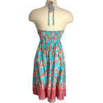 No Brand Turquoise Pink Floral Halter Tie Dress- Size XL