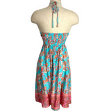 No Brand Turquoise Pink Floral Halter Tie Dress- Size XL