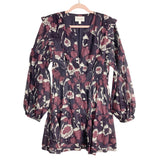 Cleobella Purple Floral Button Front Elastic Waist with Ruffle Smocked Sleeves Dress- Size XL
