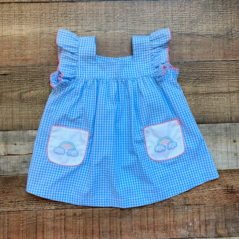 Shrimp & Grits Kids Blue/White Gingham with Rainbow Pockets Dress- Size 3T (see notes, sold out online)