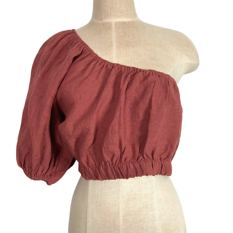 Amalie by Showpo Dusty Clay Linen One Shoulder Crop Top and Skirt Set NWT- Size 12 (sold as a set)