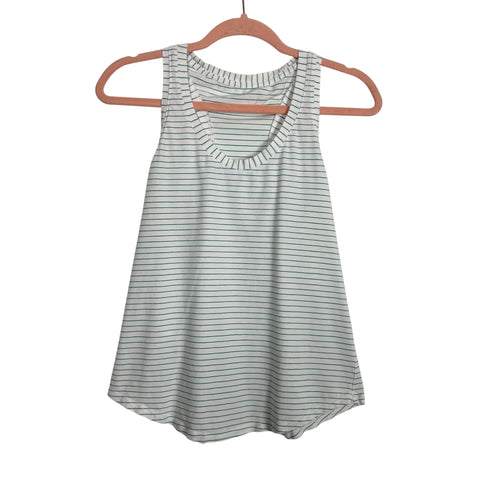 Lululemon White/Green Stripe Racerback Tank - Size ~6 (No Size Tag, Fits Like A 6)