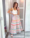 AURA Multi-Color Stripes with Ric Rac Tiered Maxi Skirt NWT- Size XS (sold out online)