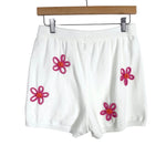 Altar'd State Revival White Pink Flower Stitch Knit Lounge Shorts- Size M (sold out online, we have matching sweater)