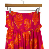 Aakaa Hot Pink Orange Palm Leaf Strapless Wide Leg Jumpsuit NWT- Size S