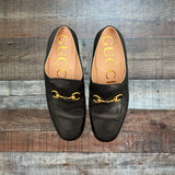 Pre-Owned Authentic GUCCI Black Studded Heeled Horse Bit Loafers- Size 36