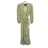 No. 6 Store Pink/Greens Printed Silk Blend V-Neck Wrap Dress- Size 0