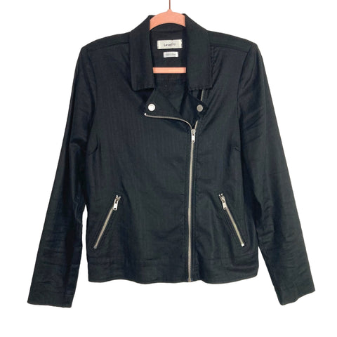 Level 99 Black Linen Blend Moto Jacket- Size M