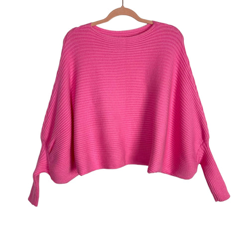 No Brand Pink Ribbed Boat Neck Dolman Sleeve Cropped Sweater- Size S