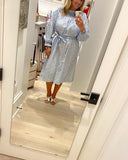 Dondolo + Pencil & Paper Co Smocked Off the Shoulder Blue Printed Belted Dress- Size 1 (sold out online)