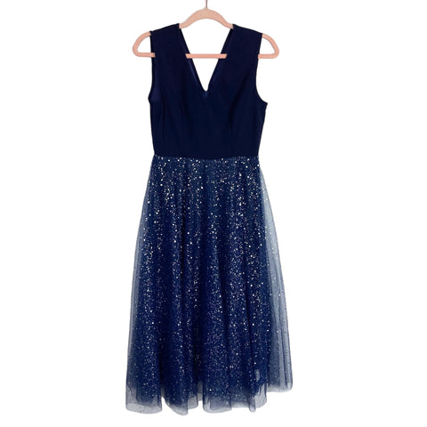 Cupshe Navy Tulle Silver Shimmer Printed Dress NWT- Size S
