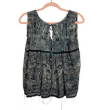 Free People One Black Printed Back Tie Raw Hem Top- Size M