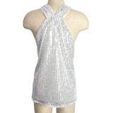 Grace Karin White with Silver Sequins Triangular Halter Top NWT- Size XL