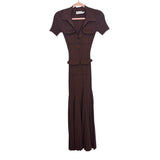 Self-Portrait Brown Knit Front Pocket Ribbed Midi Dress- Size S