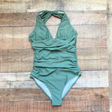 No Brand Green Padded Halter Tie One Piece- Size S