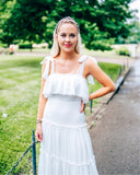 INA White Smocked Bodice Shoulder Tie Dress- Size S (sold out online)