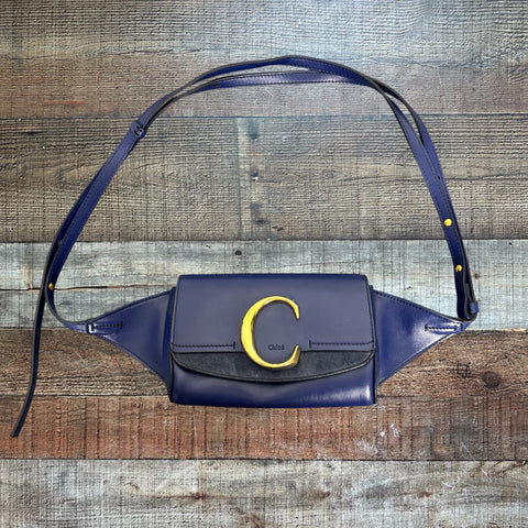 Chloe Navy Leather and Suede Belt Bag