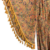 RAGA Paisley Printed Tassel Arm Trim Lace Up Smocked Dress- Size M