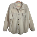 American Eagle Cream Sherpa with Ribbed Fleece Detail Shacket- Size M