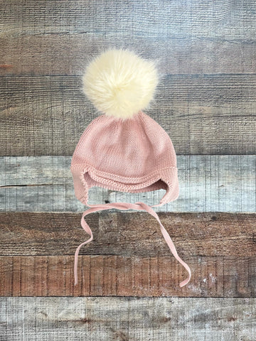 Happy Baby Pink/White Pom Knit Kids Hat
