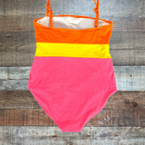 Pink Desert Orange/Yellow/Pink Color Block with Removable Straps Padded One Piece- Size XL (see notes)