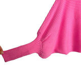 No Brand Pink Ribbed Boat Neck Dolman Sleeve Cropped Sweater- Size S