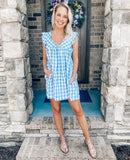 Mustard Seed Blue and White Check Romper- Size S (see notes, looks like a dress!)