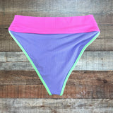 Beach Riot Periwinkle/Pink Color Block Ribbed Bikini Bottoms NWT- Size XL (we have matching top)