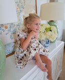 Edgehill Collection Ivory with Maroon/Light Blue Floral Print and Back Velvet Bow Dress- Size 4T
