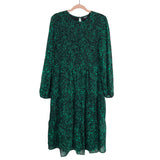 Simply be. Green and Black Star Print Smocked Bodice Sheer Sleeve Dress NWT- Size 14
