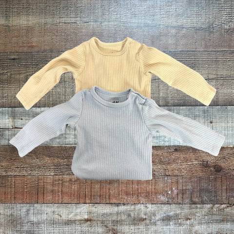 H&M Tan/Blue Ribbed Onesie Set - Size 3M