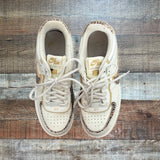 Pre-Owned Nike Air Force 1 White and Leopard Sneakers- Size 8.5 (see notes)