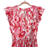 Entro Pink Floral Smocked Bodice Ruffle Sleeve Dress- Size M