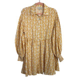 AURA Cream Printed Linen Blend Dress- Size XS