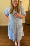 Roller Rabbit Blue/White Striped with Tie Belt Tiered Dress- Size XL (sold out online)