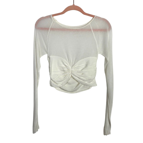No Brand White Long Sleeve Sheer Top - Size ~S (No Size Tag, Fits Like A Small)