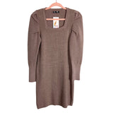 Pretty Garden Camel Ribbed Puff Sleeve Sweater Dress NWT- Size S