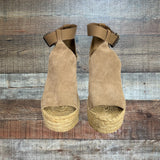 Marc Fisher Taupe Annie Suede Leather Espadrille Wedge Sandals- Size 9.5