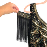 Babeyond Black/Gold Beaded Sequin Off Shoulder Flapper Fringe Dress NWT- Size S