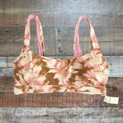 Aerie Scoop White/Pink/Brown Swim Top NWT- Size L