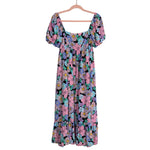 Storia Black Pink Purple and Blue Floral Dress- Size M