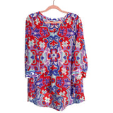 Annie Griffin 100% Silk Purple/Turquoise/Orange Printed Blouse- Size L