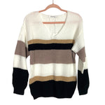 Angashion White Tan and Black Striped V-Neck Sweater NWT- Size S